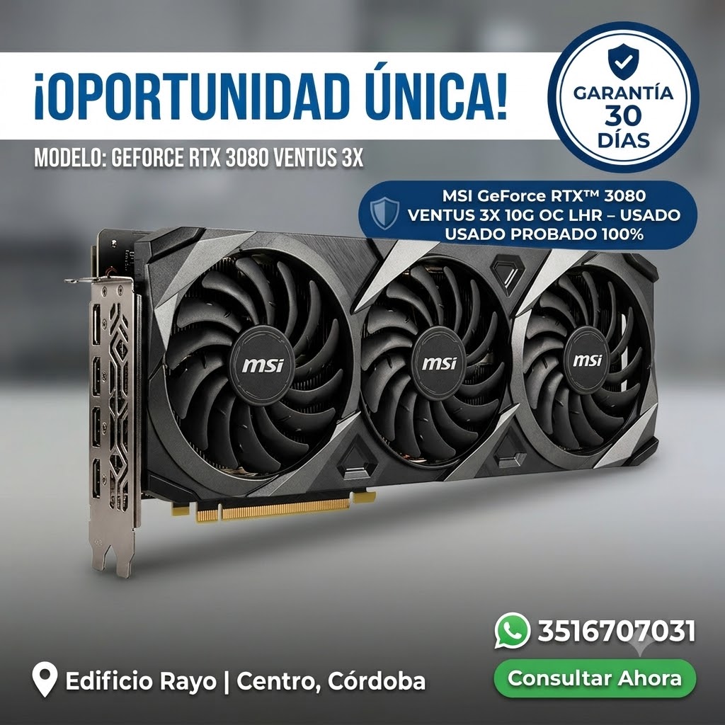RTX 3080 VENTUS 3X 10GB OC LHR - PLACA DE VIDEO MSI GEFORCE - Usada en Excelente Estado - Placas de video y hardware