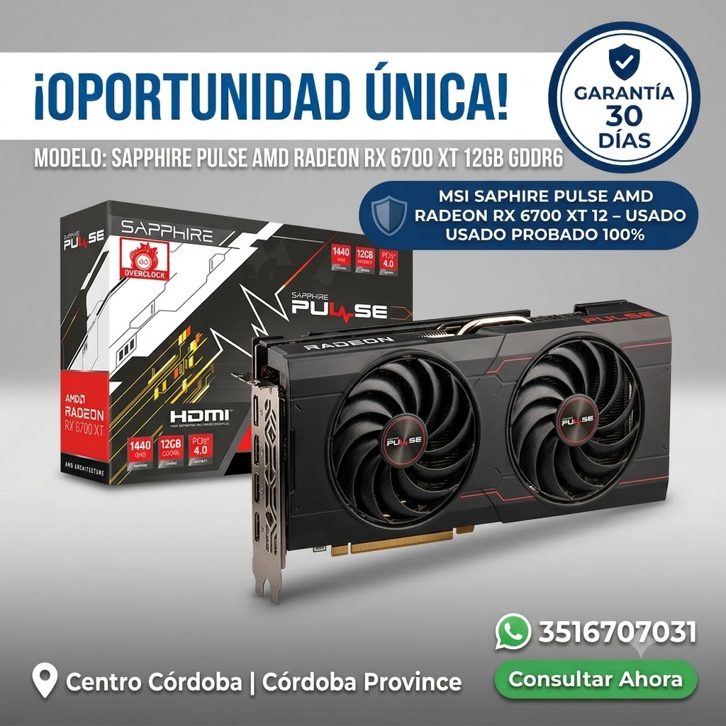 RX 6700 XT 12GB - Sapphire PULSE AMD Radeon - Placa de Video - Centro Córdoba - Placas de video y hardware