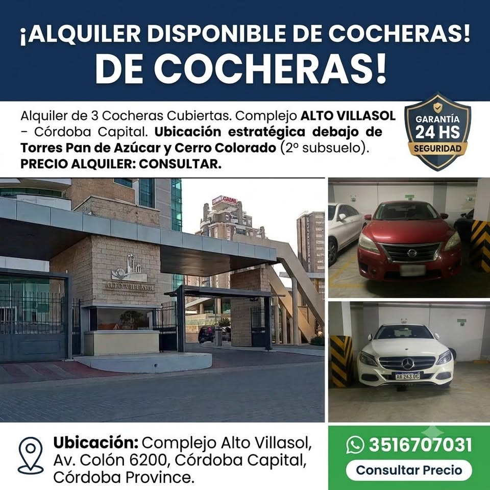 Alquiler Temporal Mensual: Cochera Subterránea - Complejo Alto Villasol, Córdoba - Inmuebles y departamentos en Córdoba
