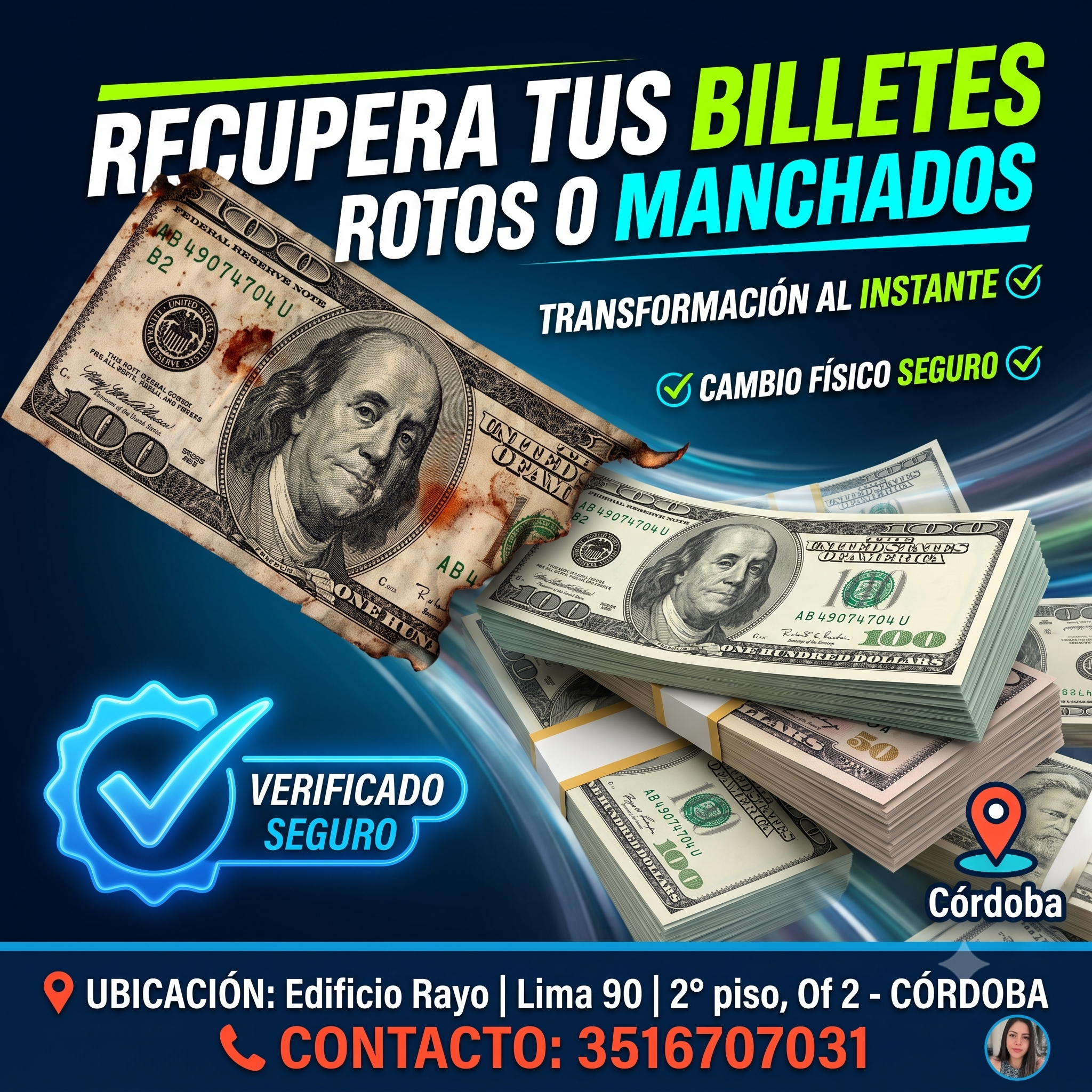 ¿Tenés billetes dólares rotos, manchados o deteriorados - Servicios digitales en Córdoba